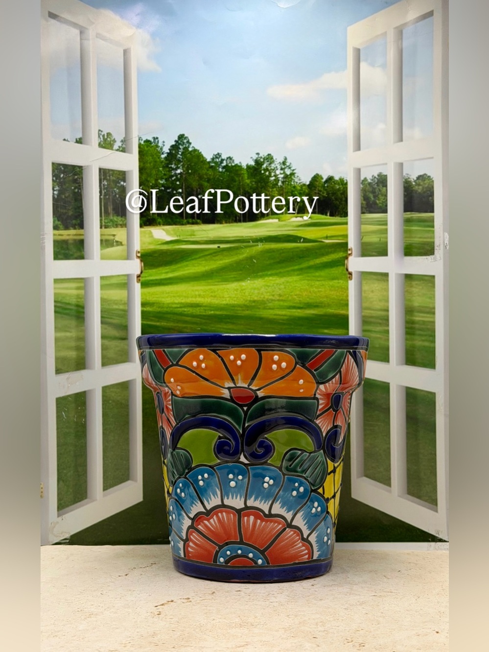 Hand Painted Talavera Planter with Drainage Hole - Picture 10 of 11